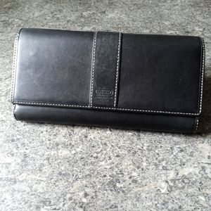 Coach black leather trifold wallet